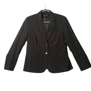 Script Blazer Women Size 10 Brown Pinstripe 2 Button‎ 1 Vent Stretch
